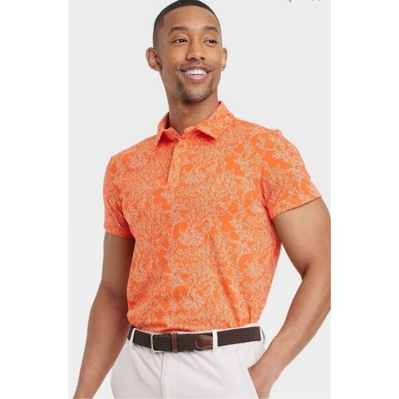 All In Motion Men’s Orange Collared Short Sleeve Polo Shirt Large NWT Target - Picture 1 of 15